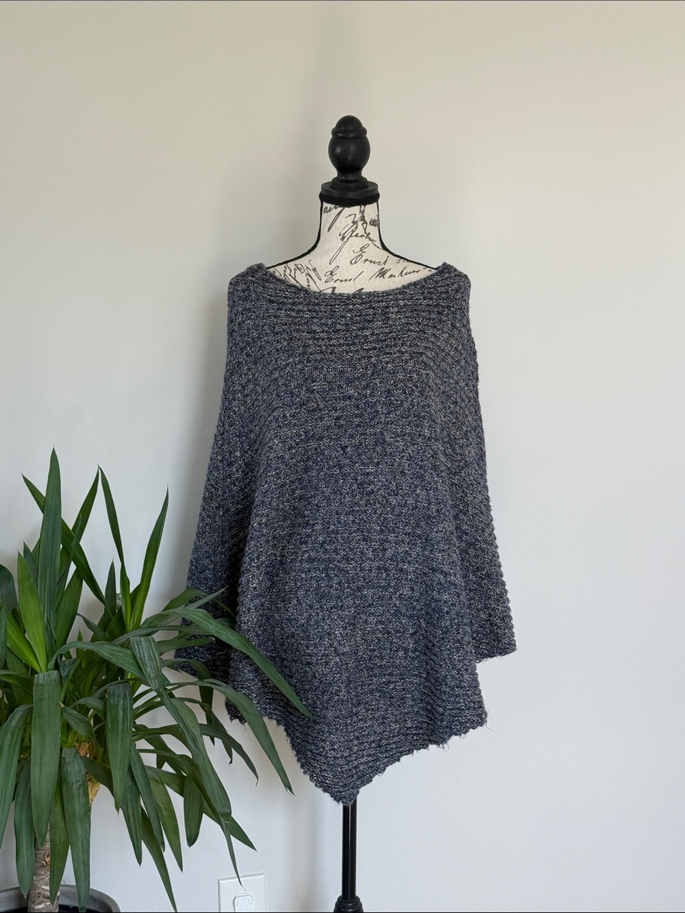 Echo Navy & Charcoal Grey Knit Poncho